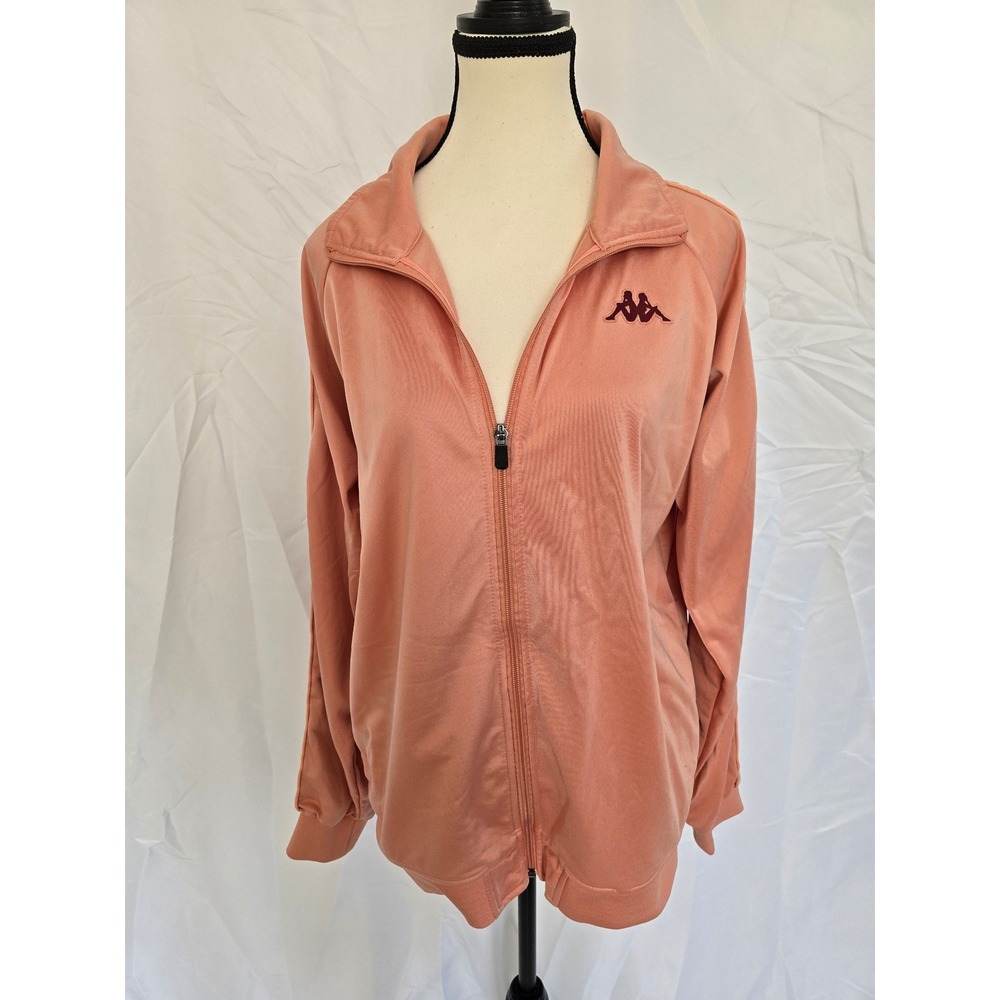 Kappa Track Jacket Women's Large Pink Full‎ Zip Logo Tape Casual Athleisure